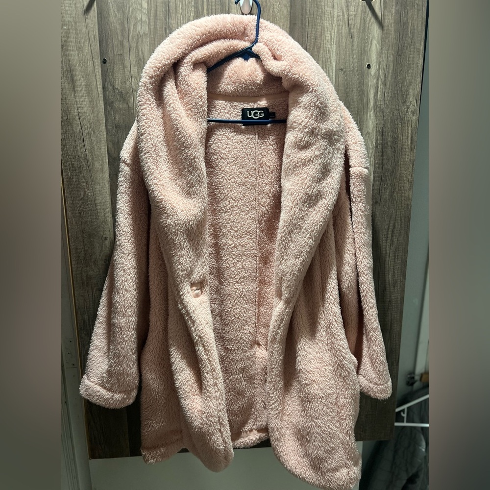 UGG Women's Blush Teddy Jacket UGG 1 Button Annona  Rosewater Pink Large - Picture 2 of 4